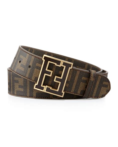 Fendi Men's Zucca College Belt, Brown/Gold 